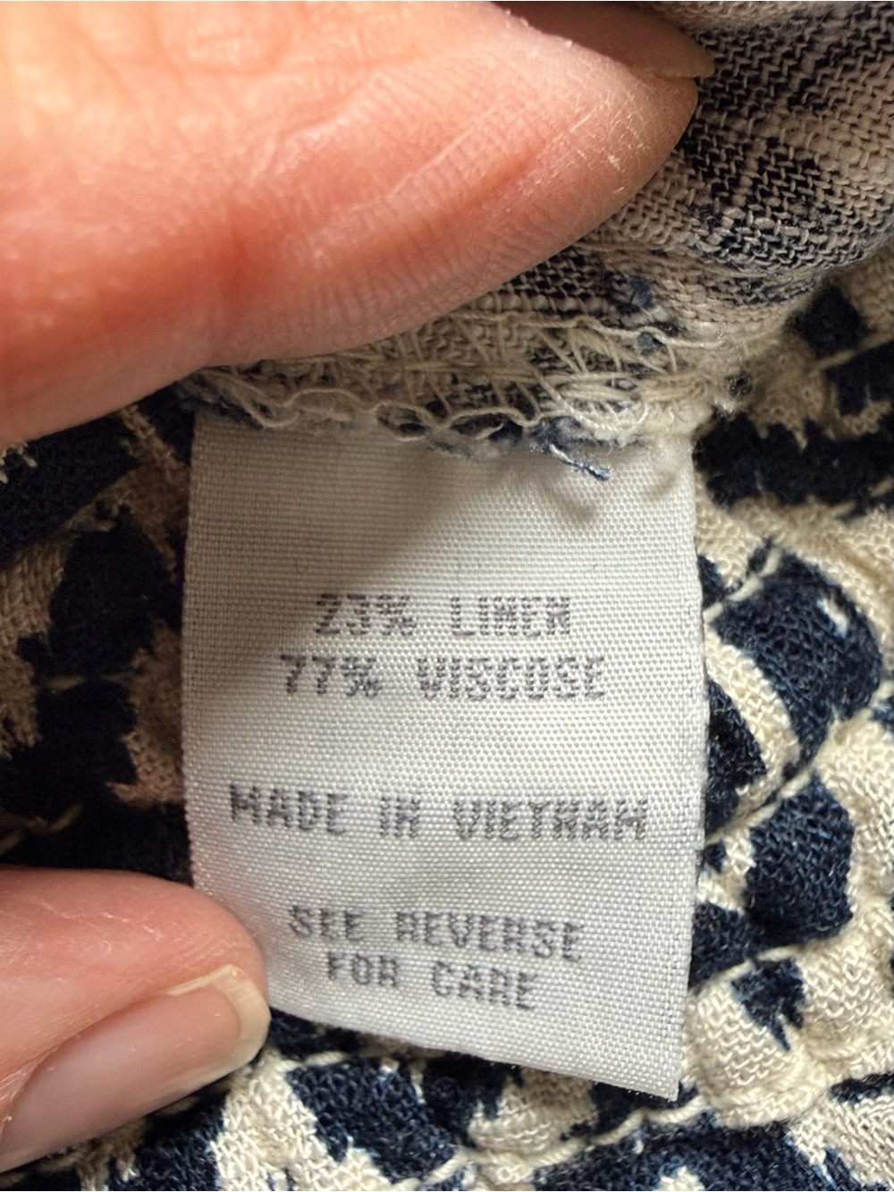 1850 Navy Blue Cream Linen Blend Boho Print Wide Leg Drawstring Pants Medium - Picture 12 of 13